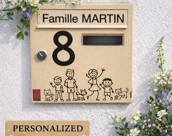 Pegatina personalizada para buzón familiar - Placa con número de casa y nombre