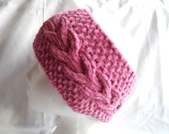 Hand knitted Dusky Pink Earwarmer or Headband Winter Bulky Chunky