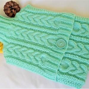 Hand Knitted Peppermint Green Cabled  hot water bottle cover/cozy/cosy/case hottie bed warmer