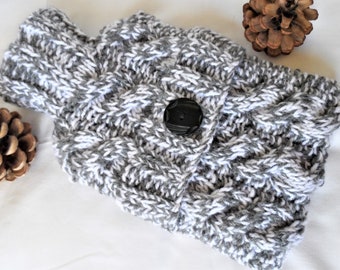 Funda para botella de agua caliente tejida a mano, con cable de tweed gris y blanco, funda para calentar la cama, funda para botella de agua caliente, funda para calentar la cama, lana gruesa y voluminosa
