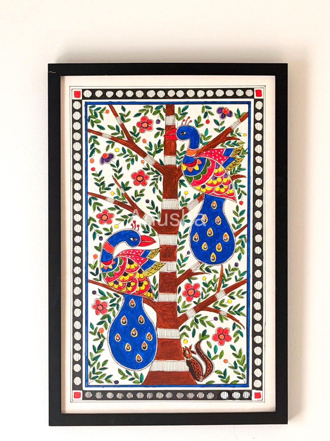 Madhubani Painting - Peacocks on a Tree - Indian Folk Art - Wall Decor ...