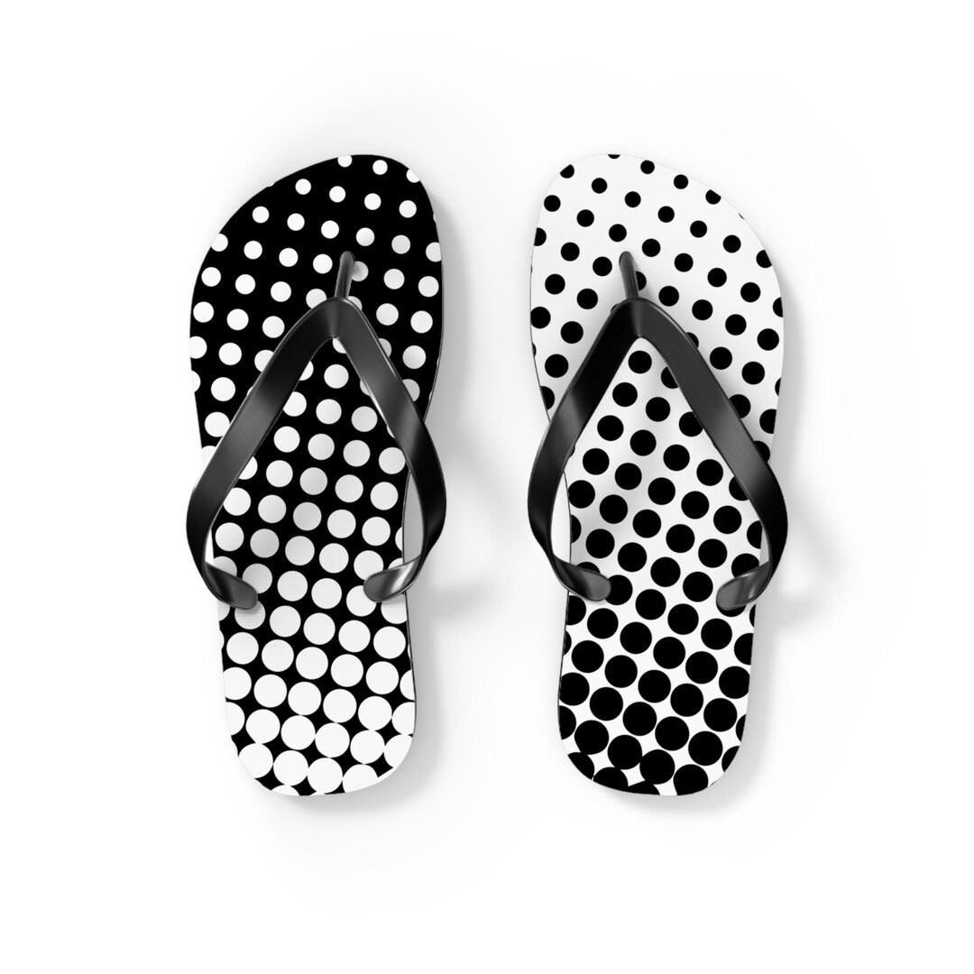 Black White Dots Flip Flops – Polka Dot Summer Sandals – Modern Unisex ...