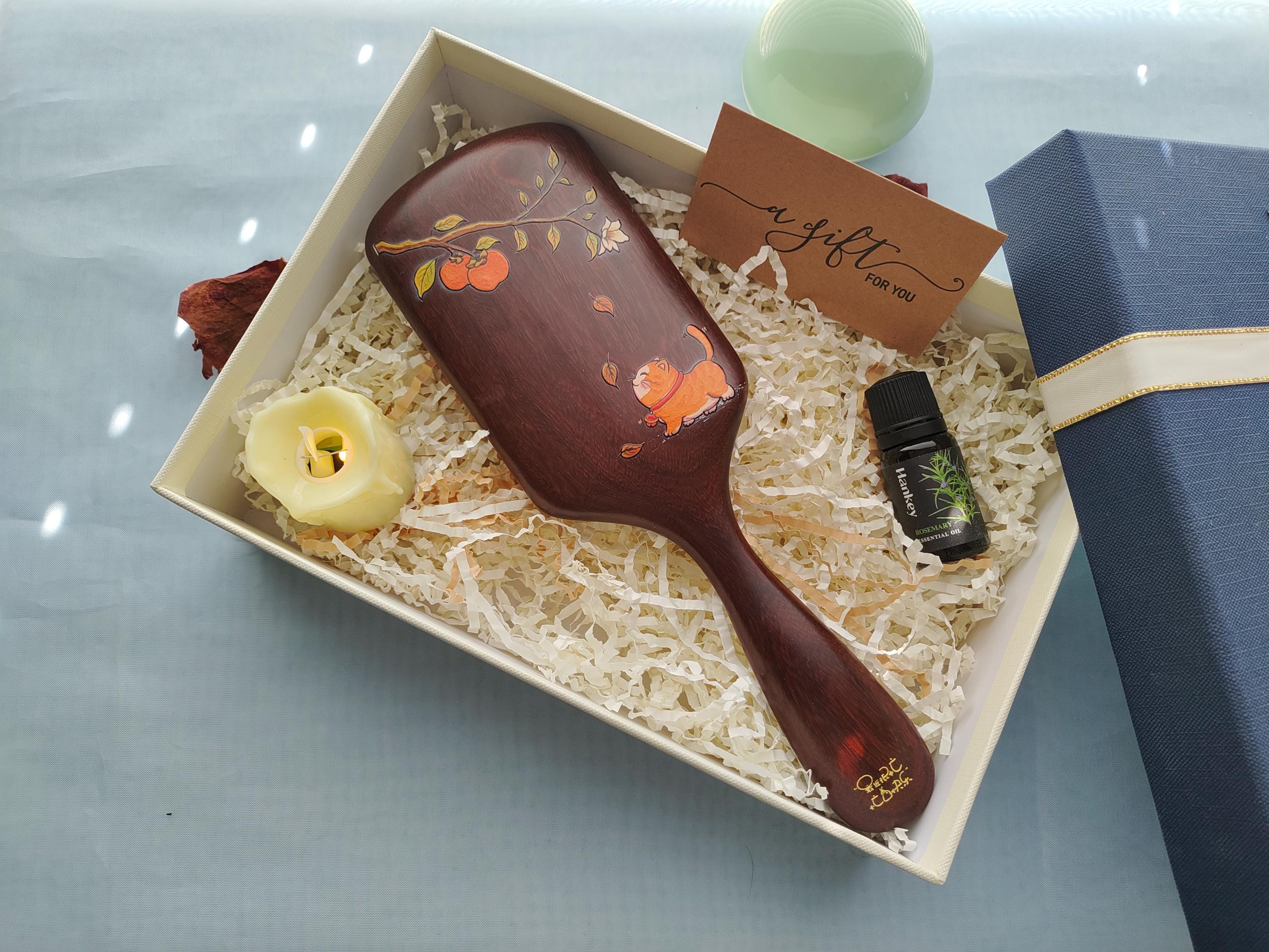 Bedtime Ritual Gift Set, Painted Cushion Brush with Essential Oil & LED Candle, Relaxation Self Care Gift, Nighttime Wellness Gift.
