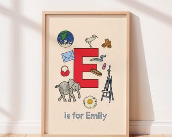 Impresión personalizada del alfabeto, letra E, arte de pared para habitación infantil o infantil