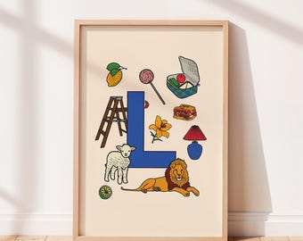 Impresión del alfabeto, letra L, arte de pared para habitación infantil o infantil