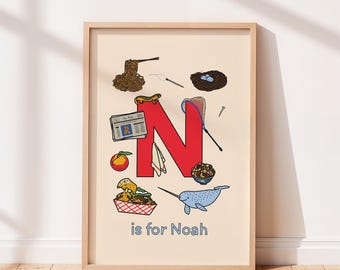 Impresión personalizada del alfabeto, letra N, arte de pared para habitación infantil o infantil