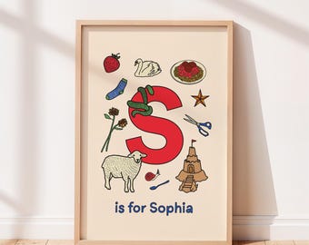 Impresión personalizada del alfabeto, letra S, arte de pared para habitación infantil o infantil