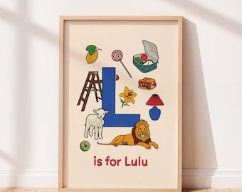 Impresión del alfabeto personalizada, letra L, arte de pared para habitación infantil o infantil