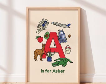 Impresión personalizada del alfabeto, letra A, arte de pared para habitación infantil o infantil
