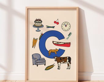 Impresión del alfabeto, letra C, arte de pared para habitación infantil o infantil
