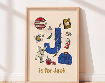 Impresión personalizada del alfabeto, letra J, arte de pared para habitación infantil o infantil