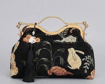 Vintage Frame Clutch with Tassel | Elegant Embroidered Evening Bag, Wedding Guest Purse, Detachable Chain