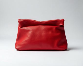 Genuine Leather Soft Pouch Clutch Bag – Minimal Folded Design, Handle-Free Evening & Day Bag