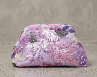 Pochette à paillettes florales, sac à main de soirée brodé, sac à main d'inspiration vintage