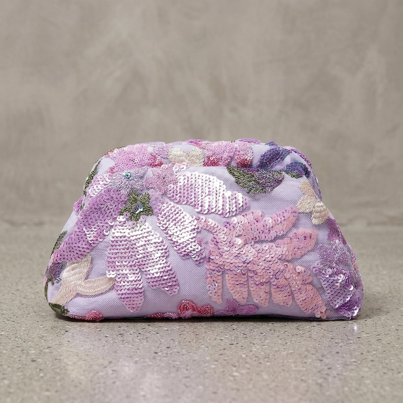 Purple clutches and evening bags - purple floral sequin evening bag