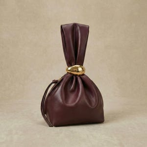 Pochette à nœud, pochette de soirée en similicuir souple, anse anneau doré