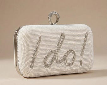 Pochette de mariée en strass | Sac de soirée « I Do ! », anse anneau, cristal