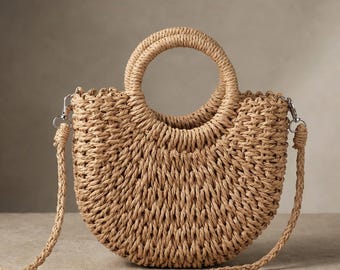 Geflochtene Strohhandtasche | Sommer Strand Geldbörse | Crossbody Strohtasche