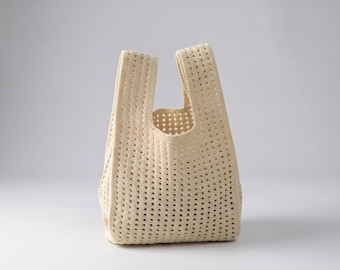 Sac fourre-tout minimaliste en tricot | Sac souple style crochet | Sac à main tricoté décontracté d'été