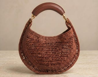 Sac hobo tissé croissant, sac à bandoulière d'été bohème, fourre-tout léger pour les vacances
