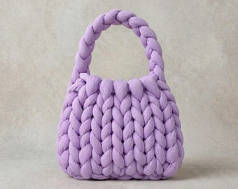 Sac à main en grosse maille | fourre-tout tricoté fait main | Sac au crochet coloré
