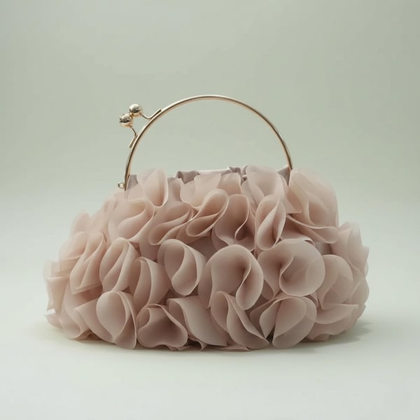 Bolso de mano de satén con estampado floral y asa de cadena extraíble / Bolso de noche con estampado floral en 3D