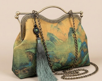 Vintage Embroidered Clutch Bag | Chinese Style Frame Handbag with Tassel