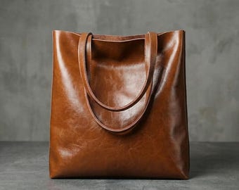 Fourre-tout en cuir véritable | Sac à main porté épaule minimaliste de tous les jours