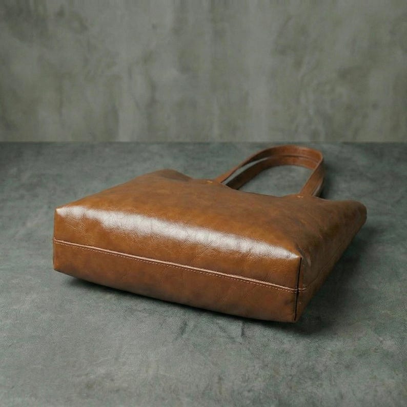 Genuine Leather Tote Bag | Minimalist Everyday Shoulder Handbag afbeelding 8