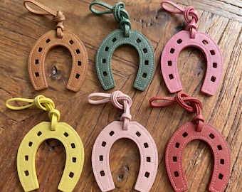 Genuine Leather Horseshoe Keychain, Equestrian Bag Charm, Lucky Horse Lover Accessory