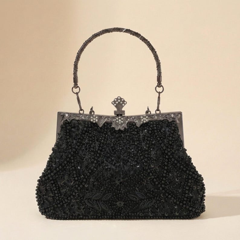 Vintage Beaded Evening Bag | Art Deco Pearl & Sequin Clutch With Top ...