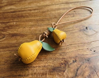 Porte-clés fruits en cuir cousu main, véritable breloque pour sac