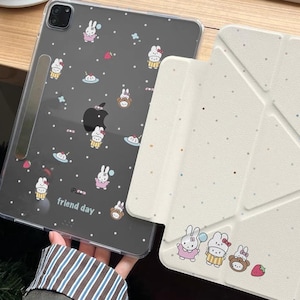 Tri-Fold Y-Stand Magnetic Detachable Hello Kitty & Miffy Dessert Party iPad Case, iPad 11/Air 6/7/Pro Case, iPad Mini Case, Cute iPad Case