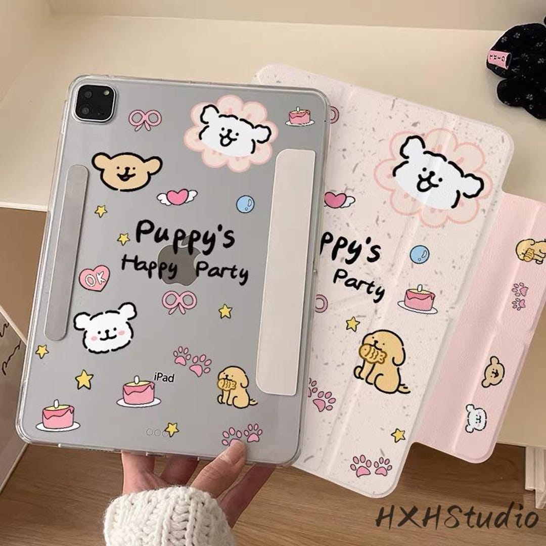 Tri-fold Y-stand Magnetic Detachable Pink Puppy iPad Case, iPad 11