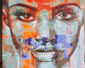 Mujer Azul ** TERMINADO ** Pintura por números de arte negro ** Obra de arte de 16"×20" con 48 colores