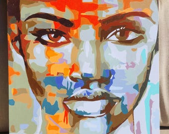 Blue Woman 2 **COMPLETED** Paint-by-Numbers Black Art Painting** 16"×20" artwork w/ 36 colors