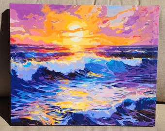 Olas rompiendo **TERMINADO** Pintura por números, obra de arte de 16"×20".