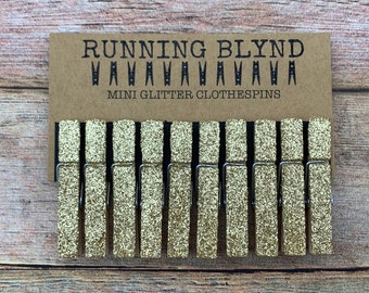 Mini Gold Glitter Clothespins. Set of Ten (10). Wedding Decor. Gold Glitter Clothespins. Party decor. Mini Clothespins.