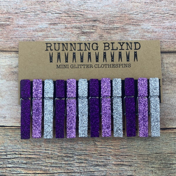 Glitter Clothespins. Mini Clothespins. Purple Glitter. Lavender Glitter. Silver Glitter. Mini Clips. Party Decor. Wedding Decor.