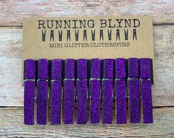 Mini Glitter Clothespins Purple Amethyst. Set of Ten (10). Wedding Decor. Party Decor.