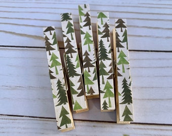 Pine Trees. Clothespin Magnets. Outdoor Life. Decorative Clothespins. Camper Gift. Party Favors. Housewarming Gift. Fridge Magnets. Green.