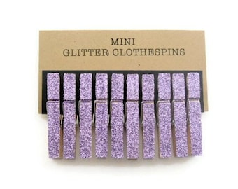 Mini lavender glitter clothespins.  Glitter clothespins. Party decor. Wedding decor