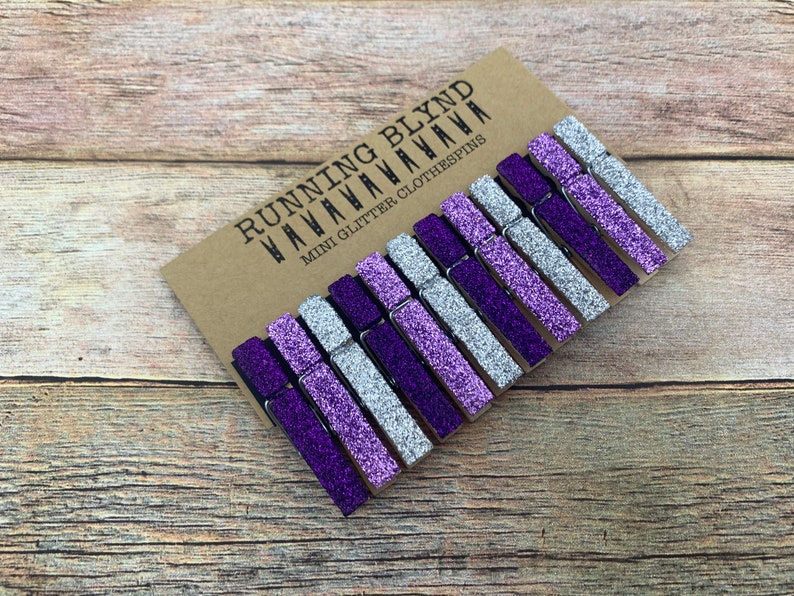 Glitter Clothespins. Mini Clothespins. Purple Glitter. Etsy