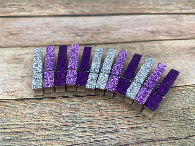 Glitter Clothespins. Mini Clothespins. Purple Glitter. Etsy