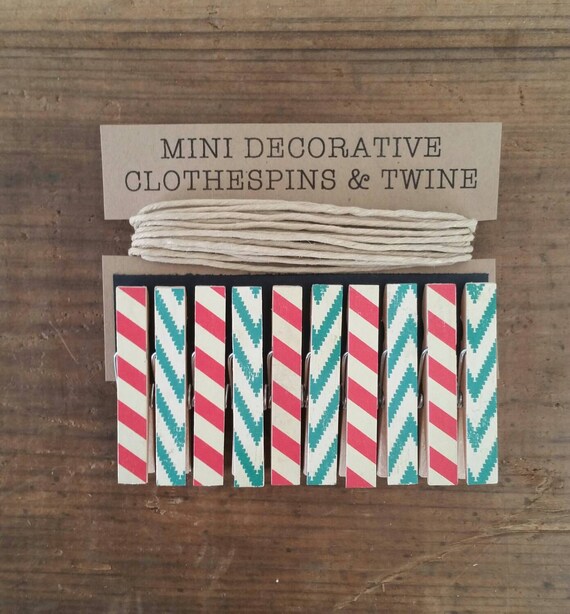 Retro Vintage Christmas Holiday Mini Clothespins With Jute Etsy