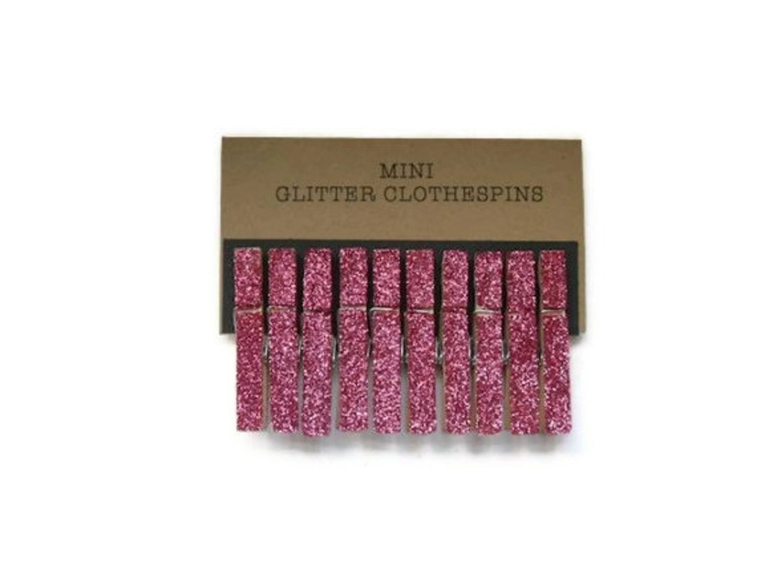 Mini Glitter Clothespins Fushcia Pink. Set of Ten 10. Wedding Decor