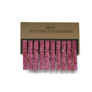 Mini Glitter Clothespins Fushcia Pink. Set of Ten 10. Wedding Decor. Party Decor. image 1