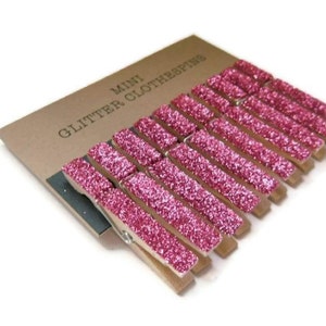 Mini Glitter Clothespins Fushcia Pink. Set of Ten 10. Wedding Decor. Party Decor. image 3