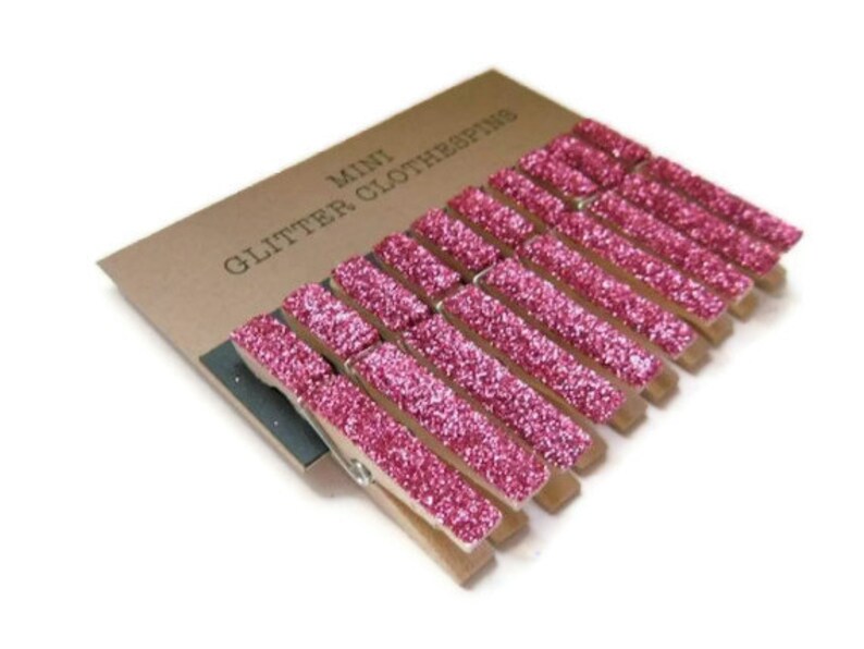 Mini Glitter Clothespins Fushcia Pink. Set of Ten 10. Wedding Decor. Party Decor. image 3