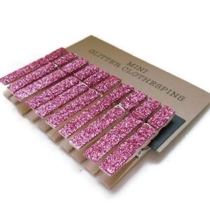 Mini Glitter Clothespins Fushcia Pink. Set of Ten 10. Wedding Decor. Party Decor. zdjęcie 2